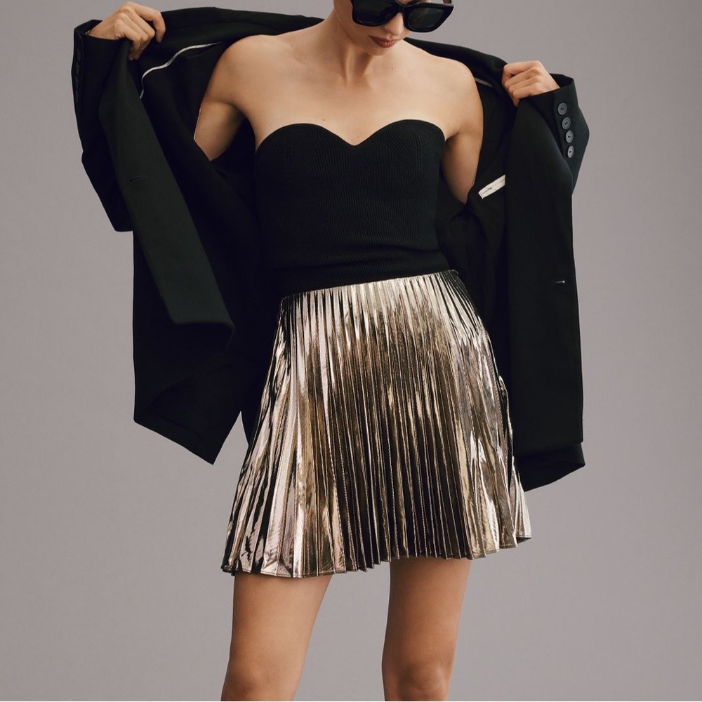 Anthropologie Metallic Pleated Mini Skirt